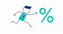 Man in Tie Chasing Percent Sign on White Background