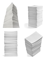 collection of various  stack of papers on white background. each one is shot separately