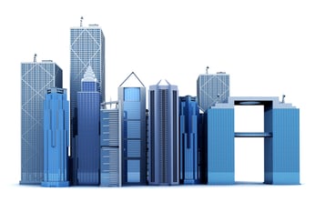 corporate buildings made in 3d over a white background